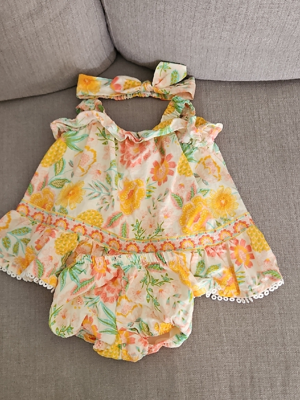 Rachel Zoe 0-3mths Yellow & Pink Floral Summer Dress Set 3pc